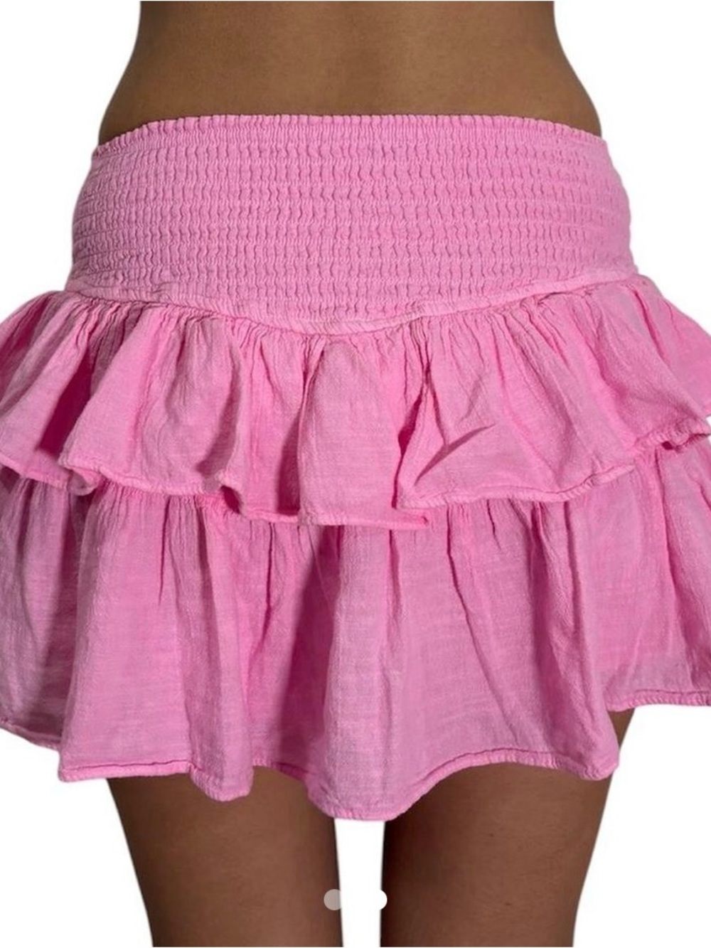 Tiered Pink Mini Skirt with Smocked Waist